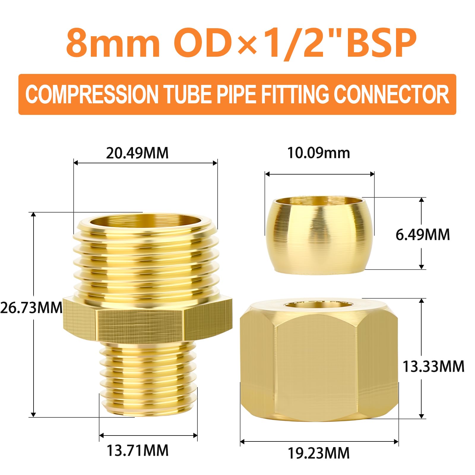 GASHER 5 pièces raccord de tuyau à compression en laiton, diamètre extérieur du tuyau 8mm x raccord mâle 1/2" BSP