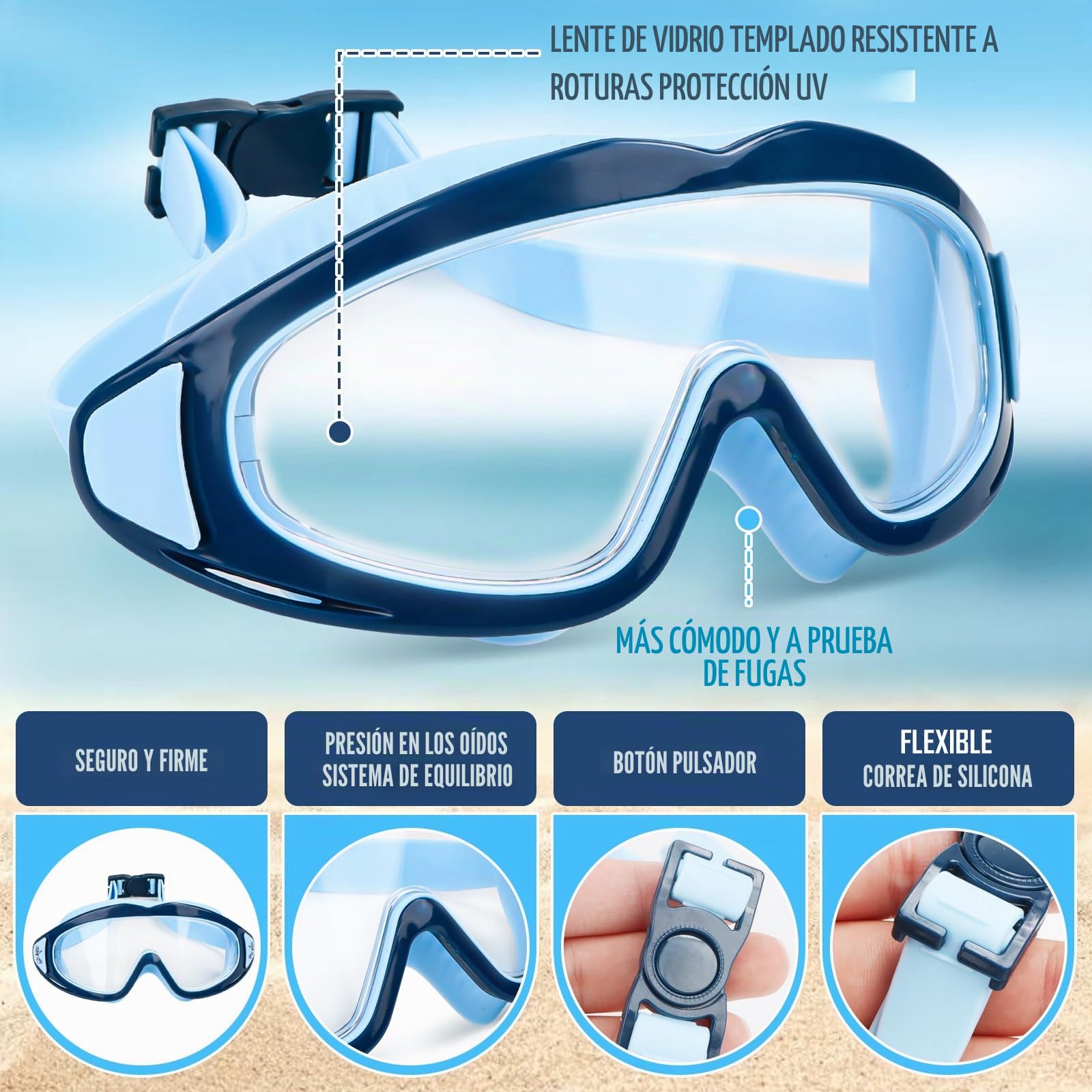 Gafas de natación para niños, gafas de buceo para niños de 3 a 15 años, antivaho, impermeables, máscara de buceo panorámica, antifugas de 180°, para niños y niñas