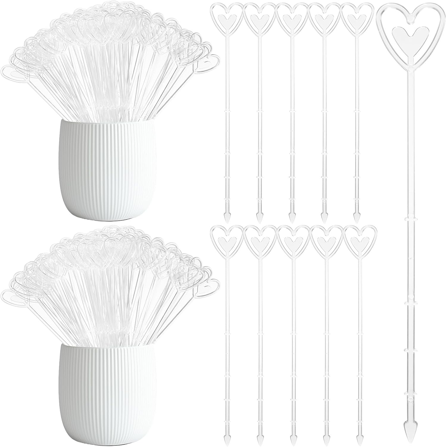 100 Pcs 9 Inch Floral Pick Card Holders - Heart Plastic Flower Card Holder Clips for Floral Bouquet Arrangement Wedding Valentines Party,Wedding, Birthday Parties, Events Decorations (Clear)