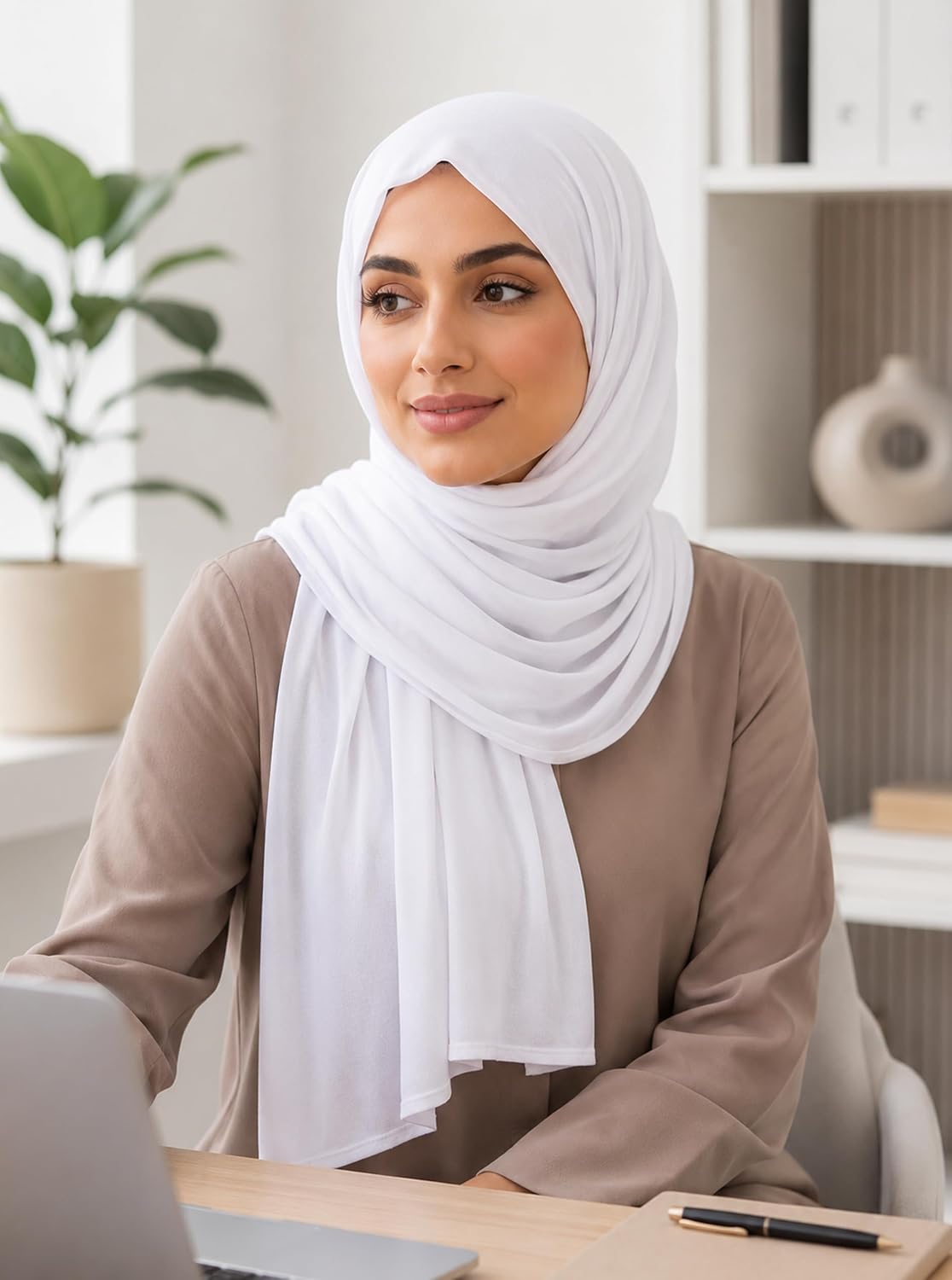 Easy Hijab for Women, Stretch Rayon Jersey Scarf, Solid Color image 2