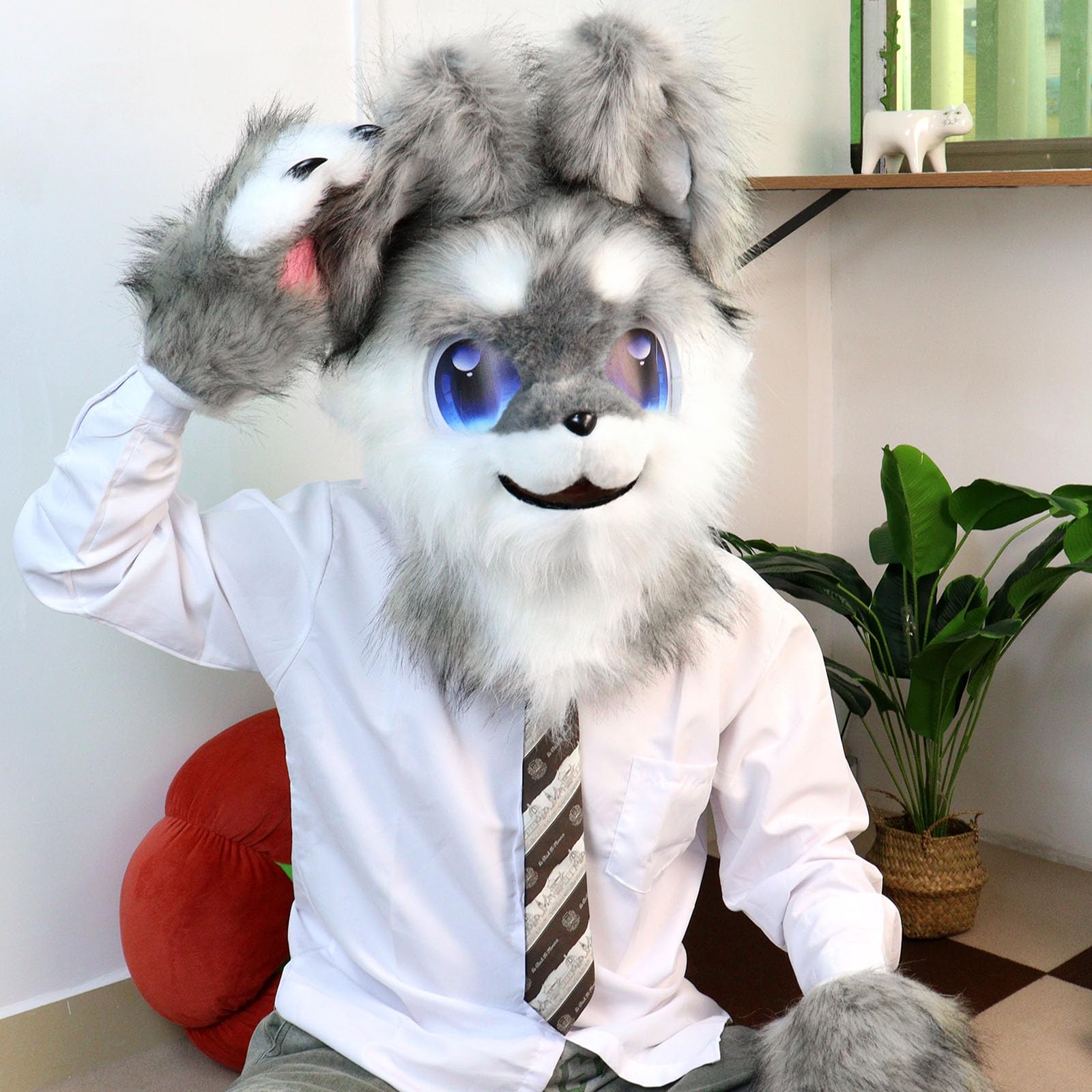 Tier Vollkopf Hund Maske Fursuit Therian Plüsch Realistische Masken für Party Halloween Cosplay Kostüm Accessoire