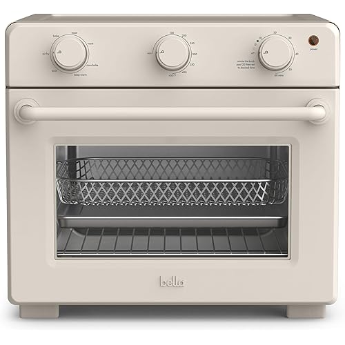 bella Air Fry Toaster Oven, 7 Preset Cooking Options, Dishwasher-Safe EverGood Coated Trays Included, 60-Minute Auto Shutoff w Audible Timer, Power Indicator Light, 1700 Watt, Oatmilk