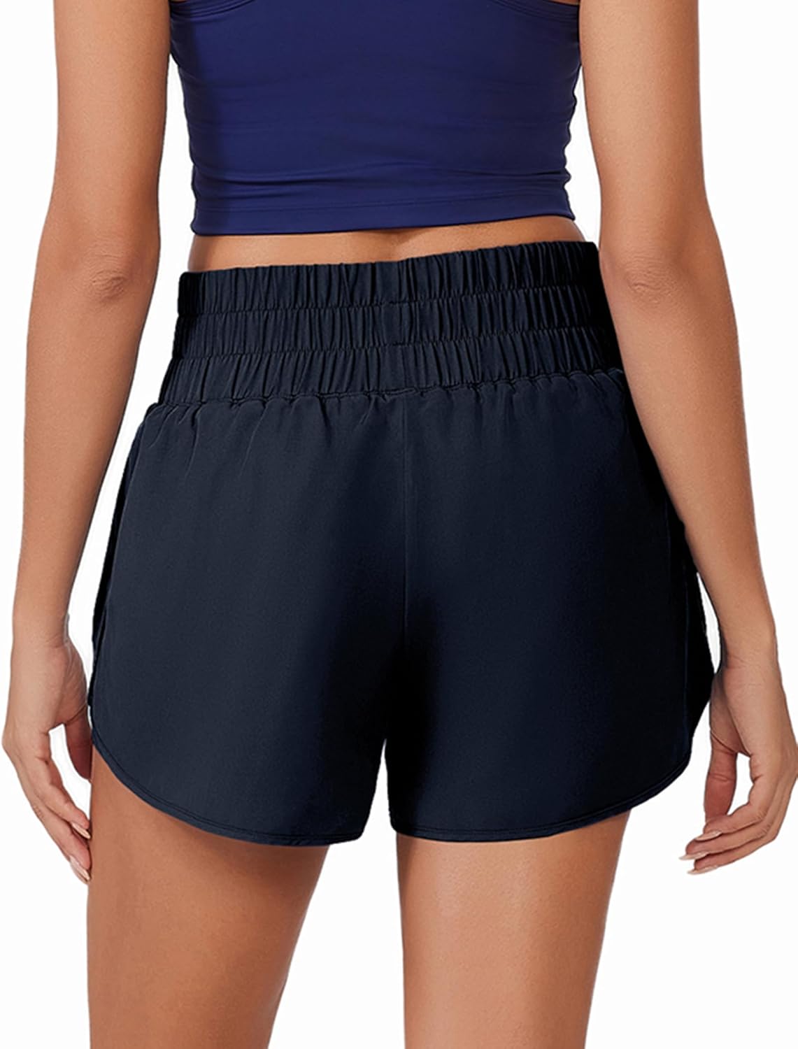 PINSPARK Women's 2 in 1 Running Shorts High Waist Athletic Workout Short Quick Dry Anti-Chafe Liner Short with Zipper Pockets - Image 2