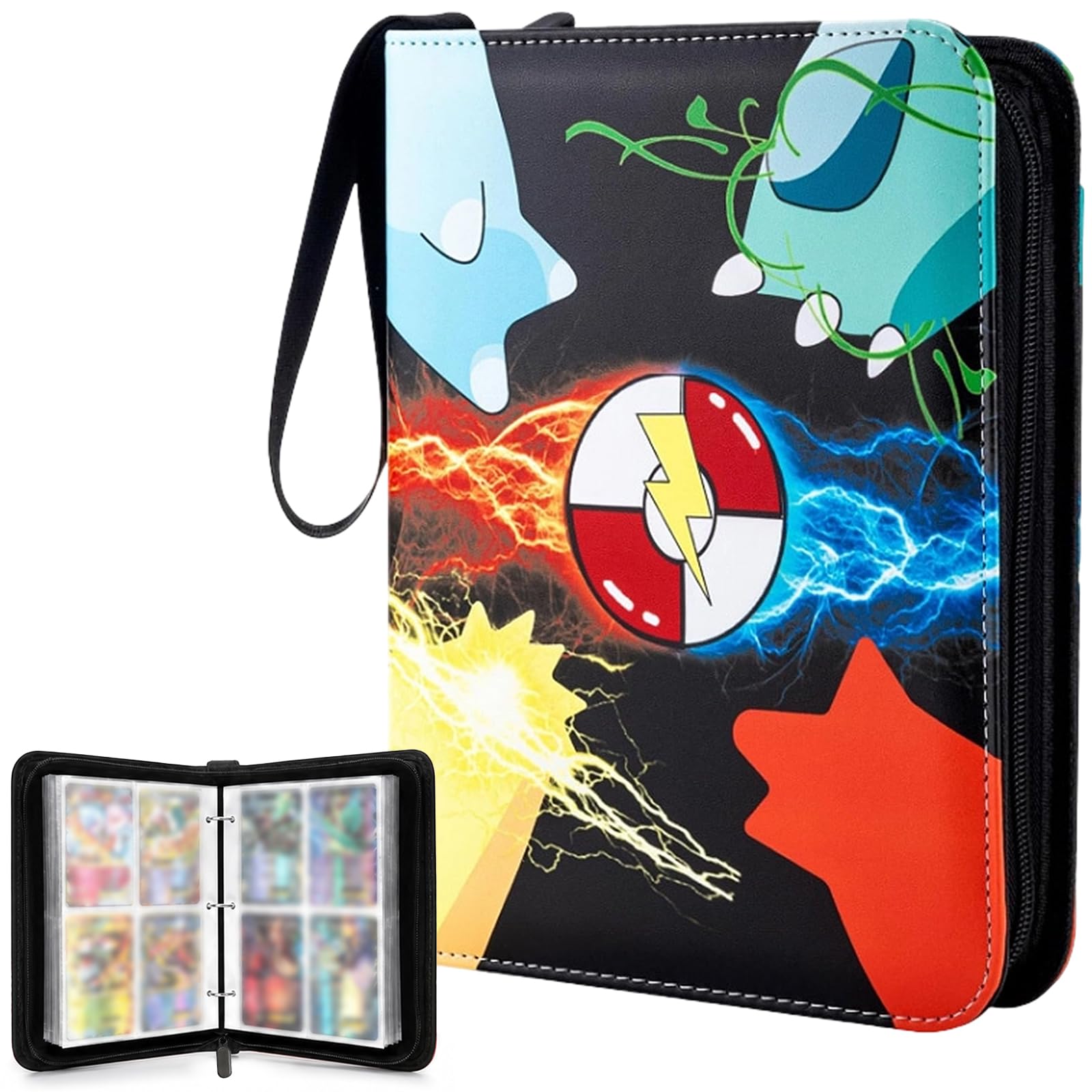 Collectible Trading Card Binder 4 Pocket, Card Binder 400 Pockets, Double Sided Pocket PU Premium Zip Trading Collection Binderwith 50 Removable Sleeves, Card Folder for MTG/TCG/Sports Cards
