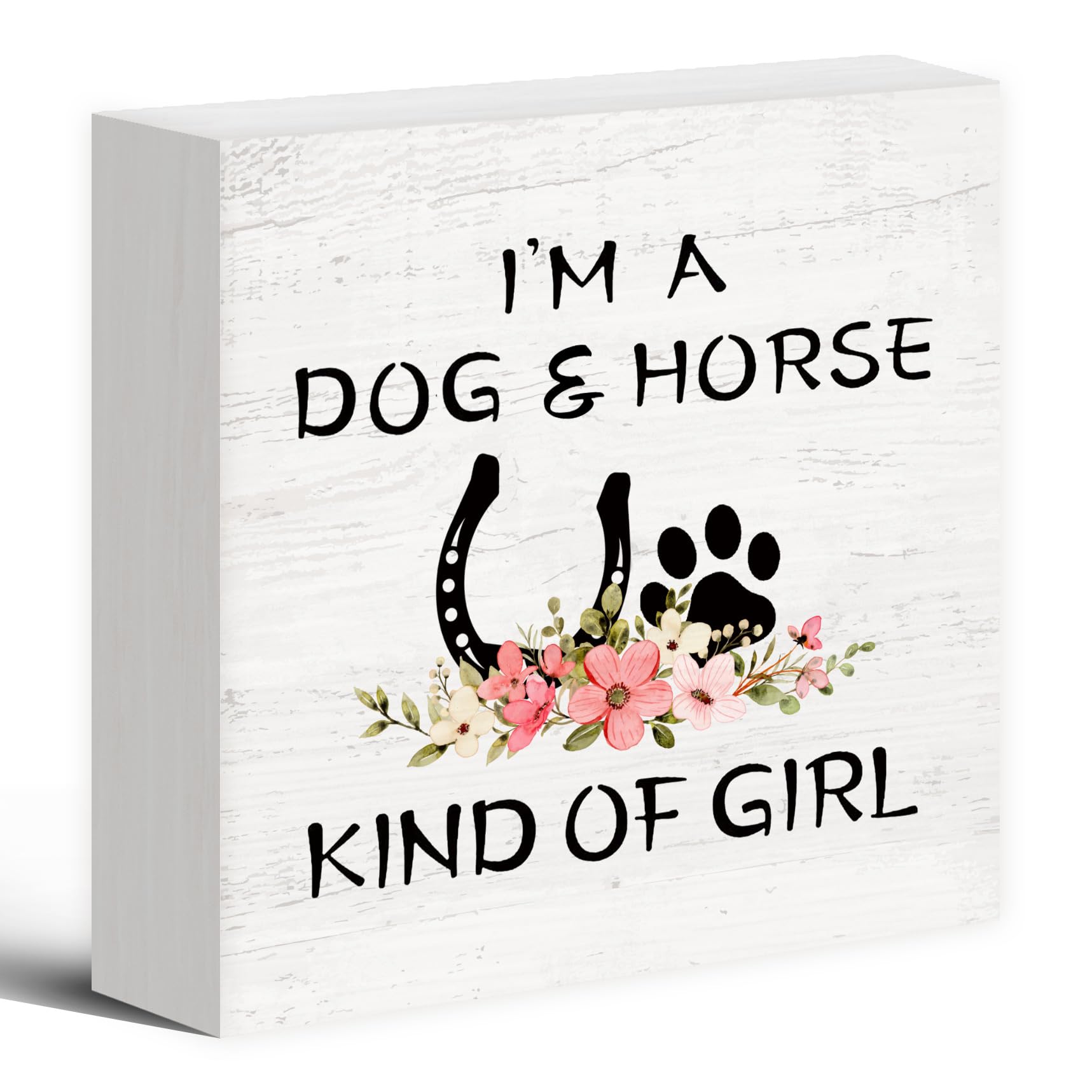 Luipk Dog Lovers Gifts Horse Gift for Women Wood Box Sign Desk Decor, I'm a Dog and Horse Kind of Girl Wooden Block Sign Decorations for Home Kitchen