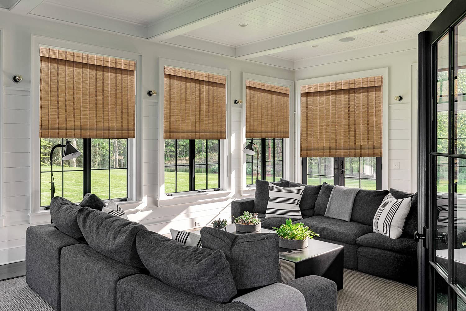 Letau Cordless Wood Window Roman Shades, Bamboo?Window Blinds for Indoor Home, Pattern 2