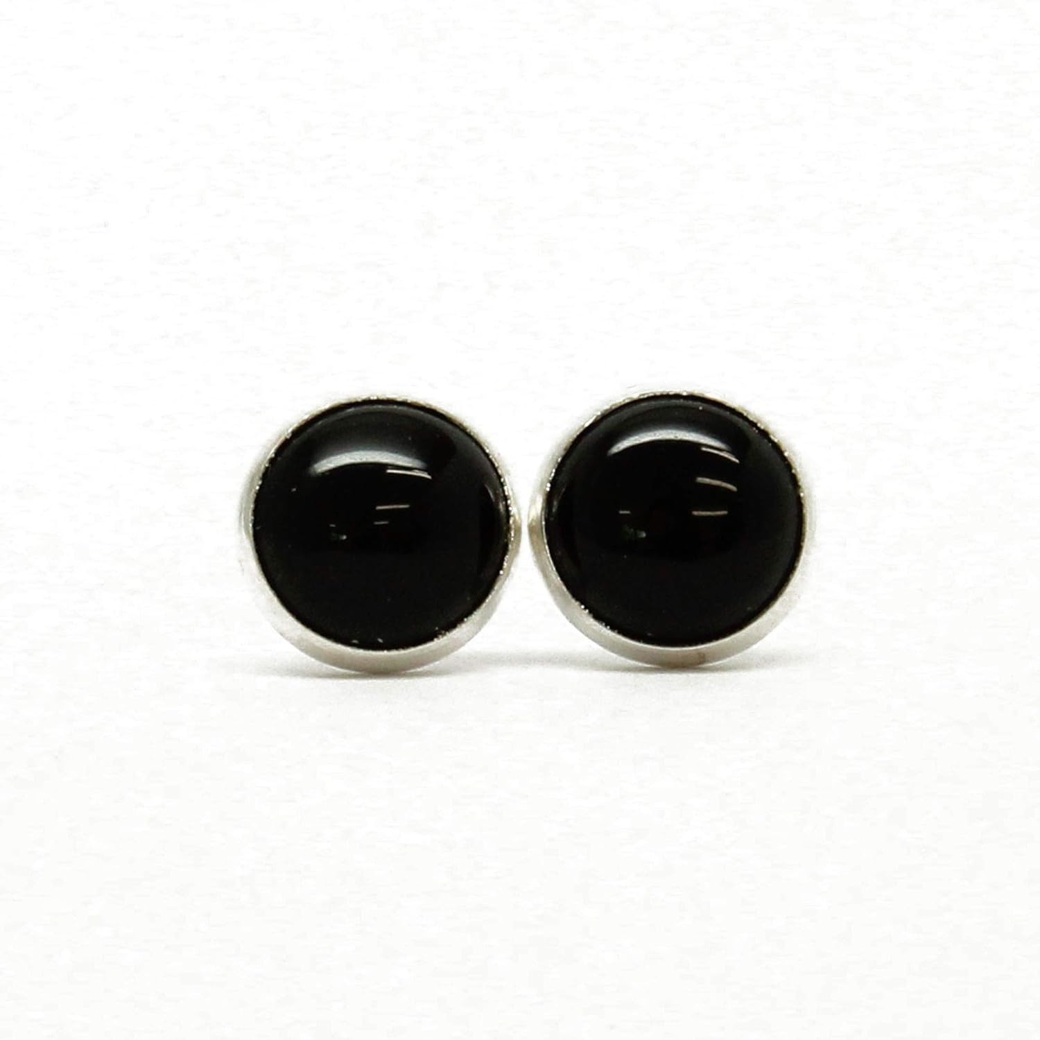 6mm Gemstone Stud Earrings for Women and Girls, Round Bezel 925 Sterling Silver - Image 4