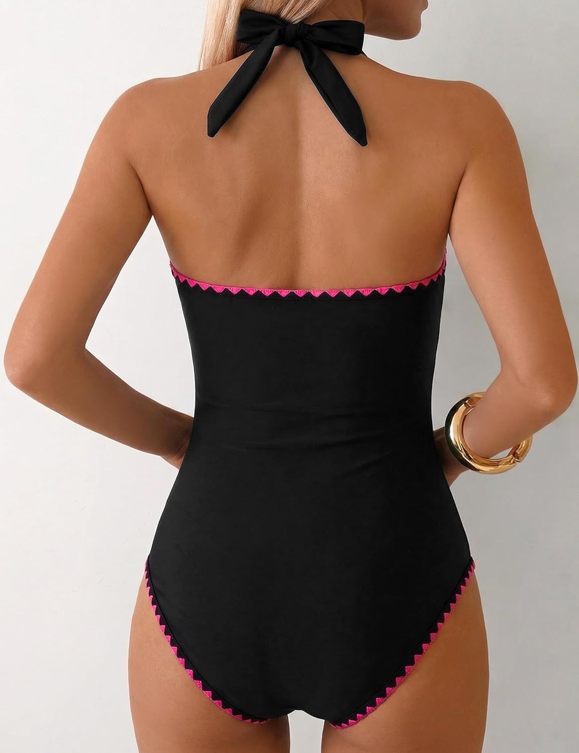 Hilor Women's One Piece Swimsuits Tummy Control Bathing Suits Halter Scalloped Vintage Swimwear Retro Slimming Monokini