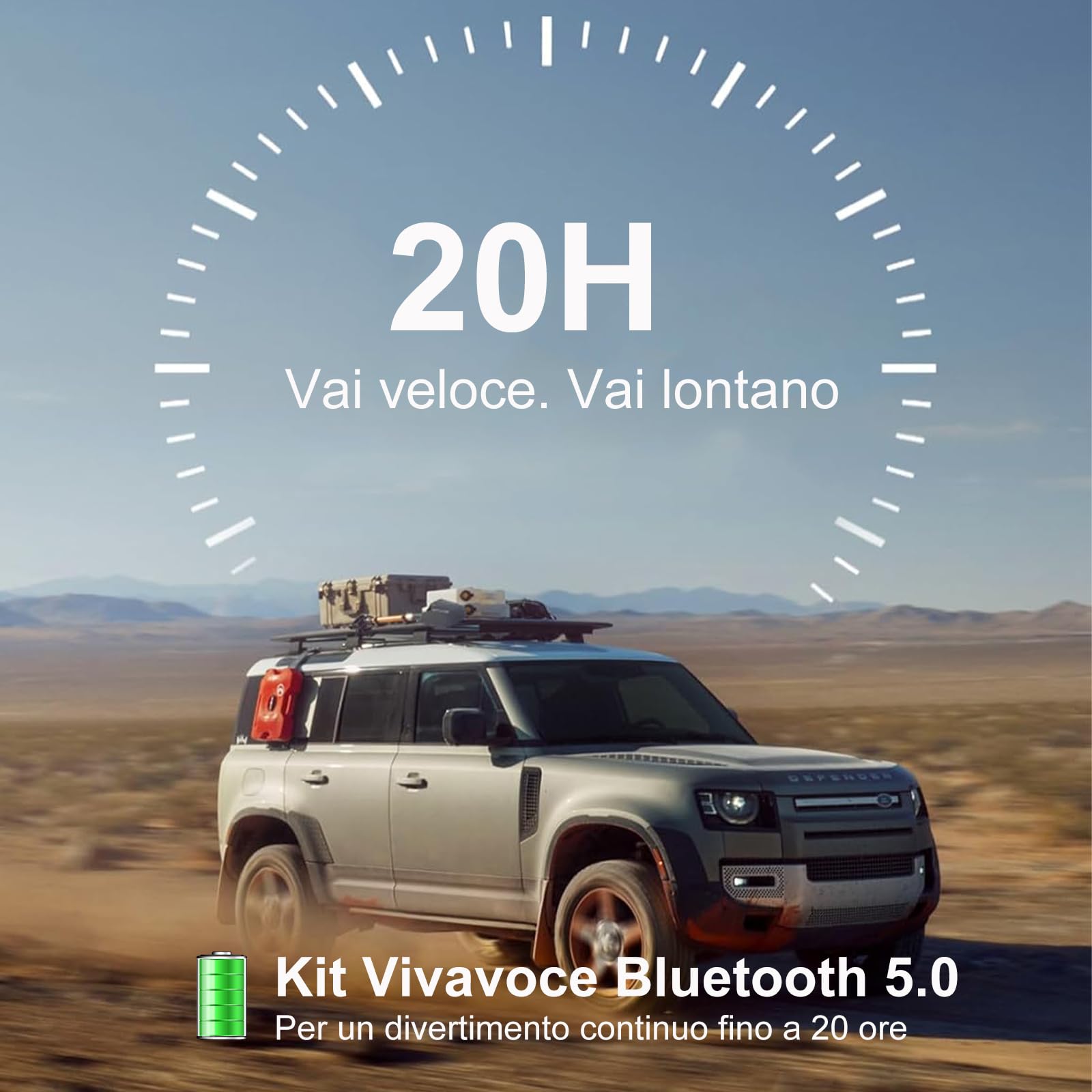 Kit Vivavoce Bluetooth 5.0 per Auto, Microfono Integrato,Vivavoce da Auto Bluetooth per Chiamate Viva Voce, Musicale, GPS, Connettività Dual Link, iOS Siri e Vocale Assistant
