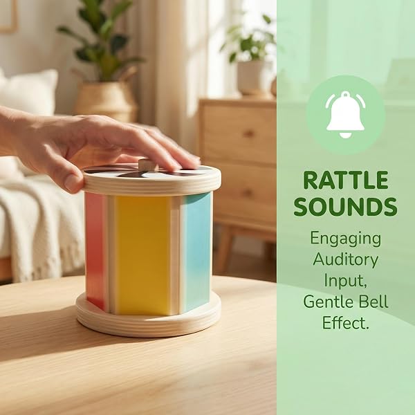 Hape Tamburo Rotativo Specchio Montessori Giocattoli Giocattoli Colorato Educativo Giocattolo Promuovere La Percezione Sensoriale Giocattolo Motorio in Legno per Bambini da 3 Mesi - 3