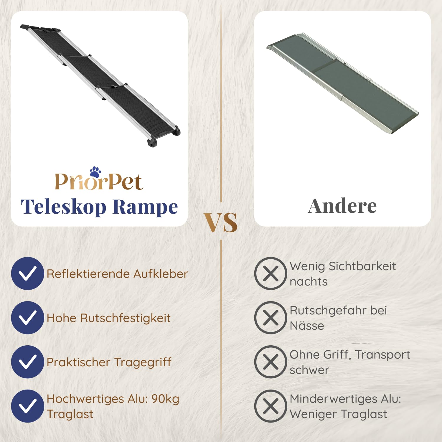 Hunderampe Auto Klappbar- Teleskop Alu Rampe für große Hunde - Stabile Hundetreppe Auto & SUV - rutschfest - Reflektierende Seiten - Hundeleiter Auto - 90kg Belastbarkeit - Befestigungsclip - Schwarz