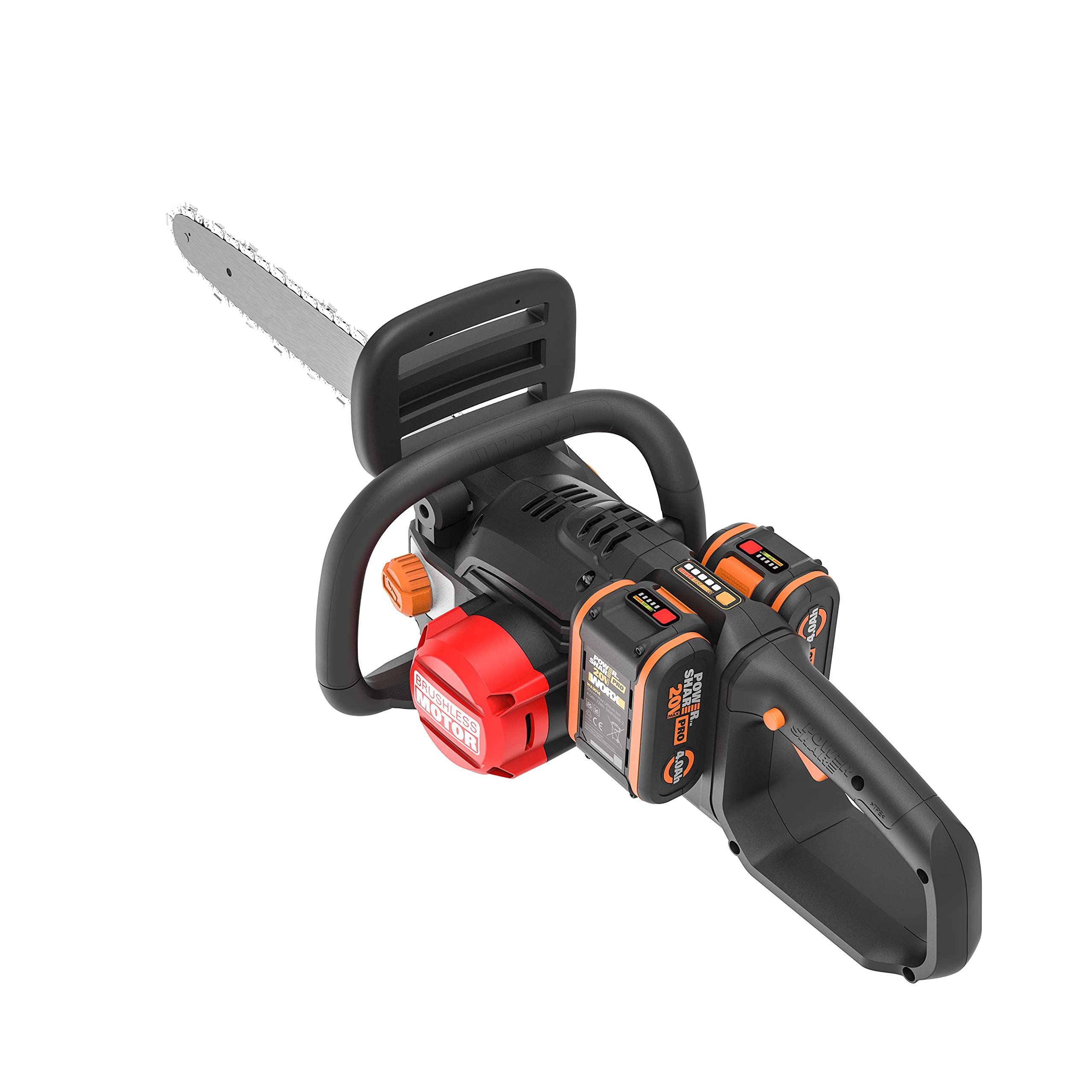 WORX WG385E Nitro Akumulatorowa Pilarka Łańcuchowa 40V(2 x 20V), Silnik Bezszczotkowy, Automatyczne Napinanie i Smarowanie Łańcucha, Długość Cięcia 40 cm, Prędkość Cięcia 18m/s