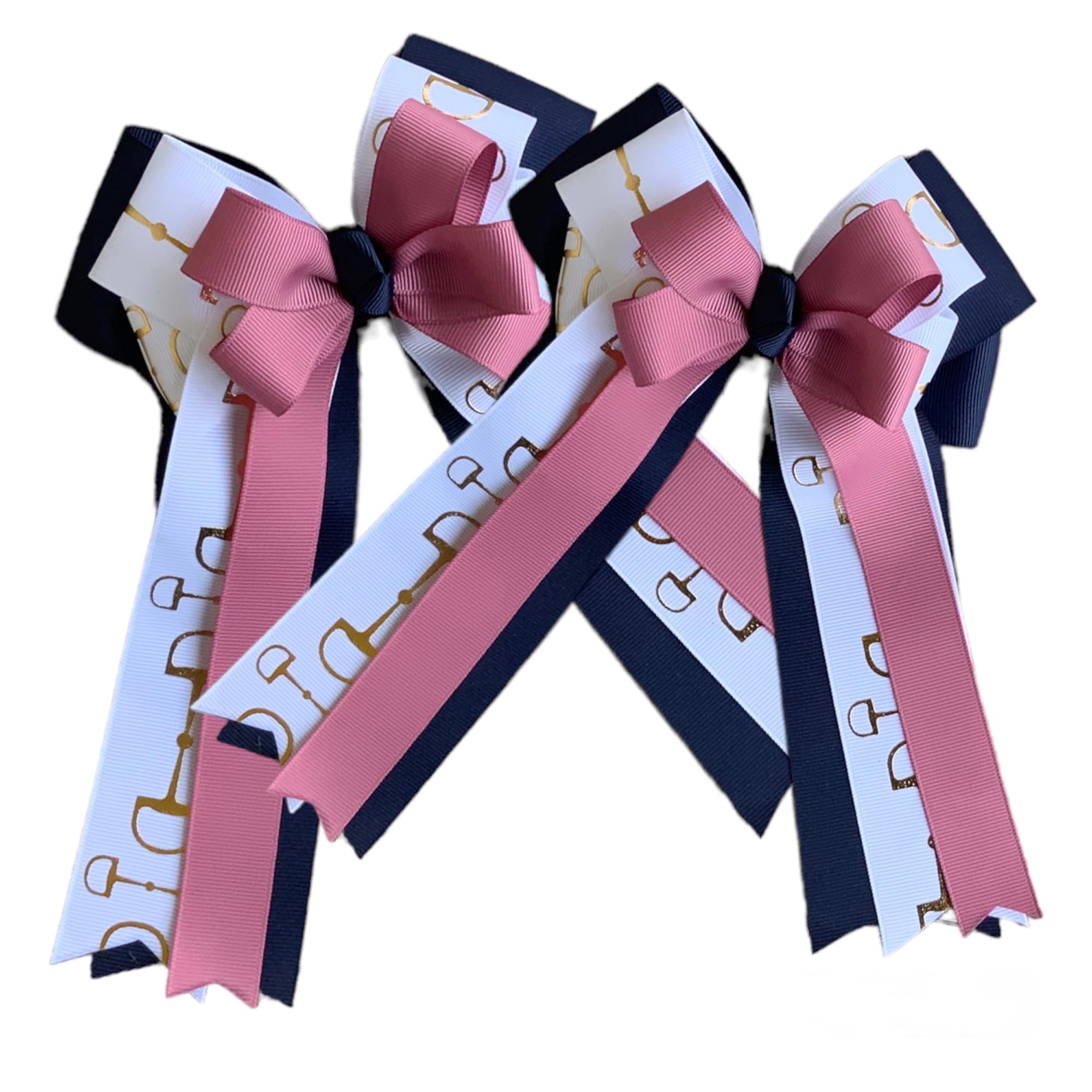Equestrian Show Bows Navy Blue Girls Horse Show Hair Bows Gifts Saddle Pads Helmets Belts Handmade (2" French Clips, Medium 5" Tails)