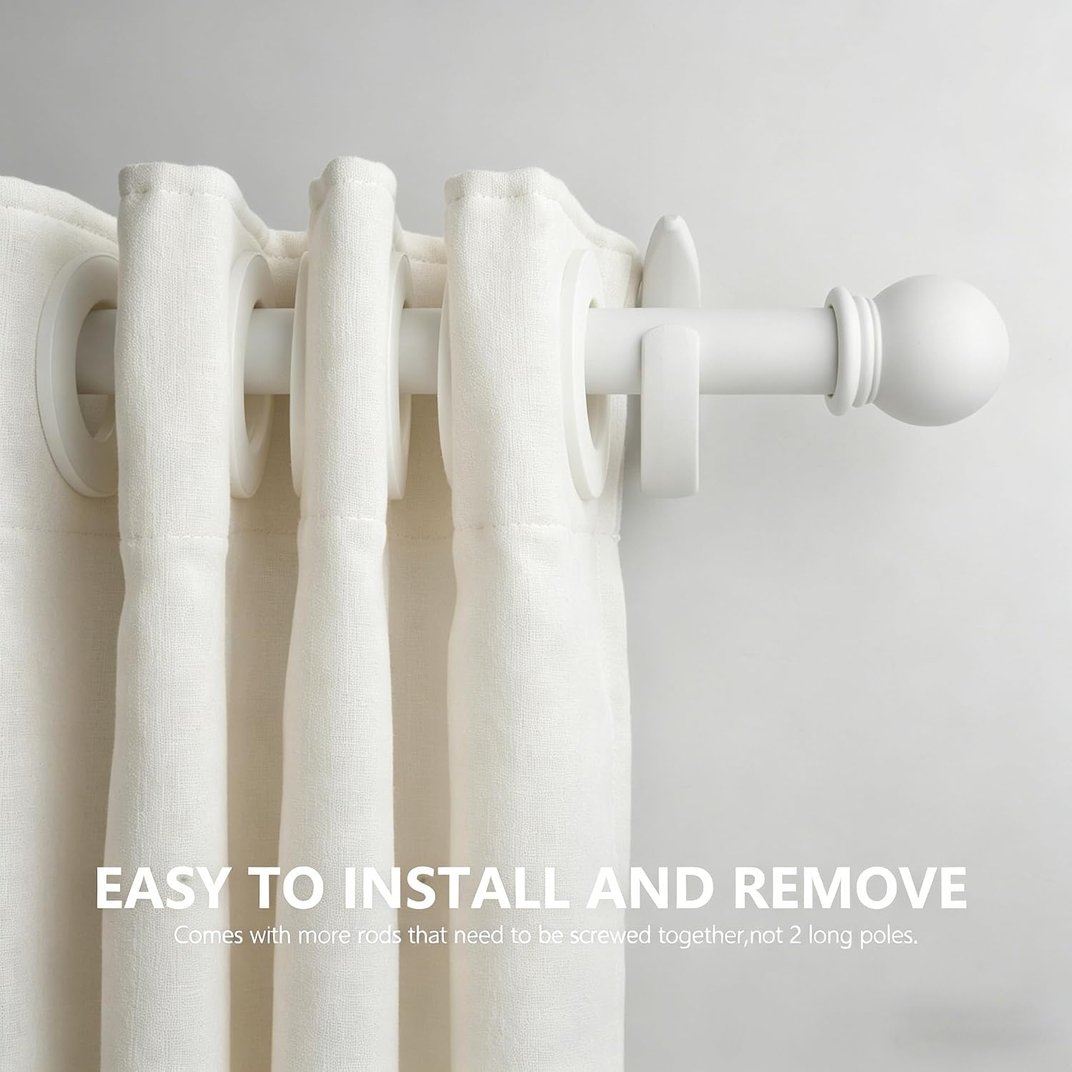 Heavy Duty Adjustable Curtain Rod 16-48 Inch, 1 Inch Diameter White Curtain Rod with Aluminum Finials, Modern Style Window Rod for Bedroom, Living Room, Study, Kitchen