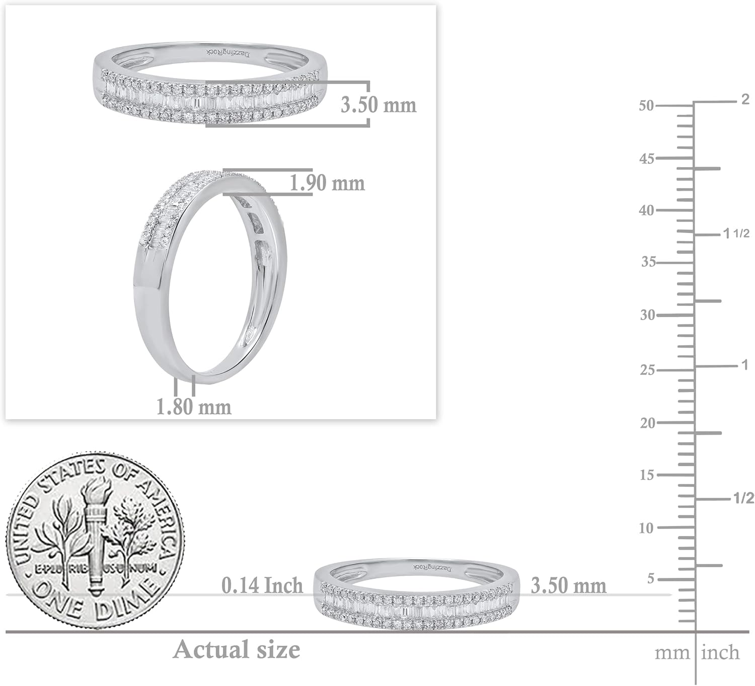 Dazzlingrock Collection Valentine's Day Gift 0.30 Ctw 10K Real Solid Gold Round & Baguette Natural Diamond Women Anniversary Wedding Band - Image 5