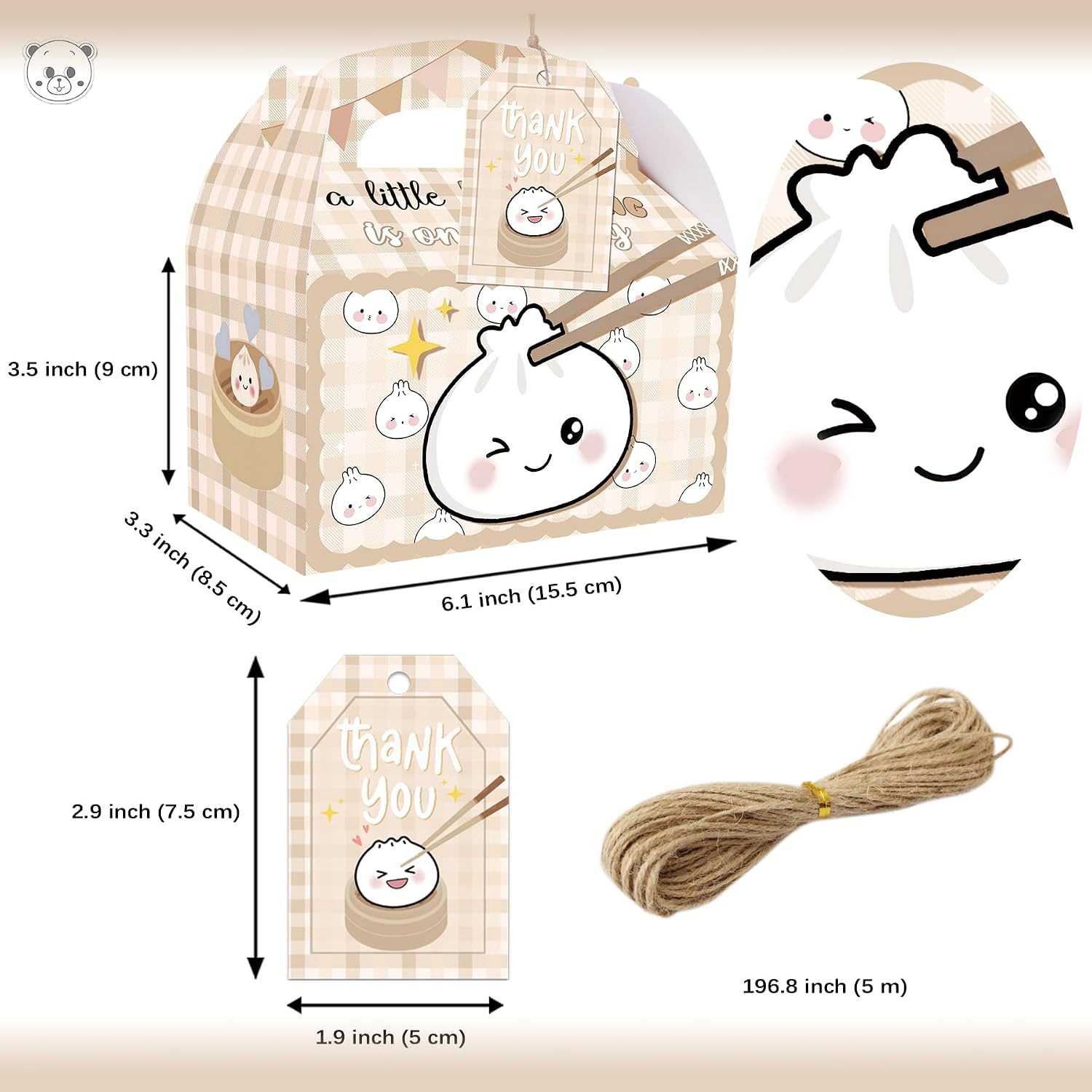 A Little Dumpling Gift Boxes with Thank You Tags, 24PCS Dumpling Baby Shower Treat Boxes for Birthday image 2
