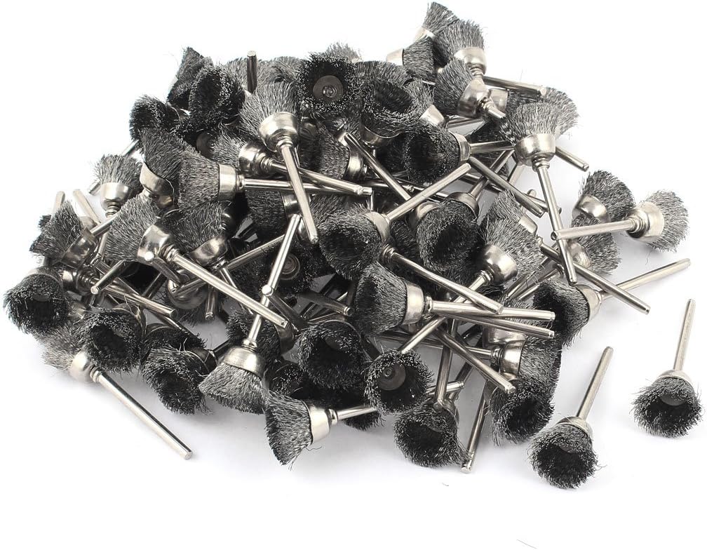 100 Pcs Abrasive Wheels & Discs 3mm Shank 15mm Cup Shape Stainless Steel Wire Polishing Brush for Cutoff Wheels Rotary Tool