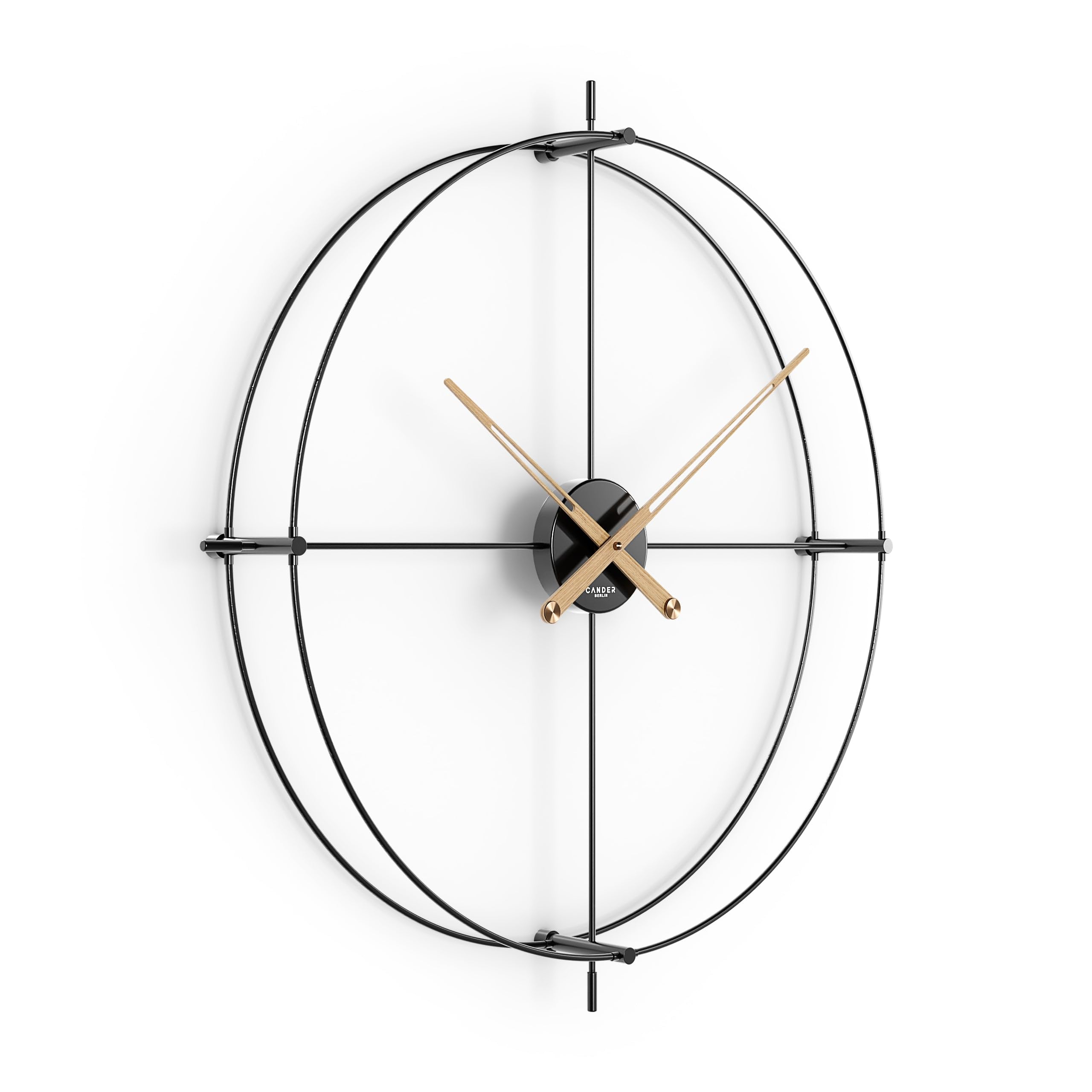 Cander Berlin Aurelian XXL Vintage-Wanduhr lautlos 60 cm Holzzeiger ohne Tickgeräusche groß modern schwarz Wohnzimmer Küche Metall Glasfaser