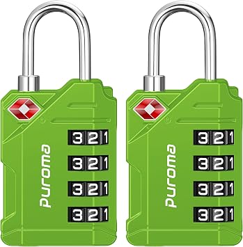 Puroma TSA Approved Luggage Locks, 2 Pack 4 Digit Resettable Travel Combination Code Lock with Zinc Alloy Body for Suitcase, Backpack, Laptop Bag, Gym Locker, Toolbox Green