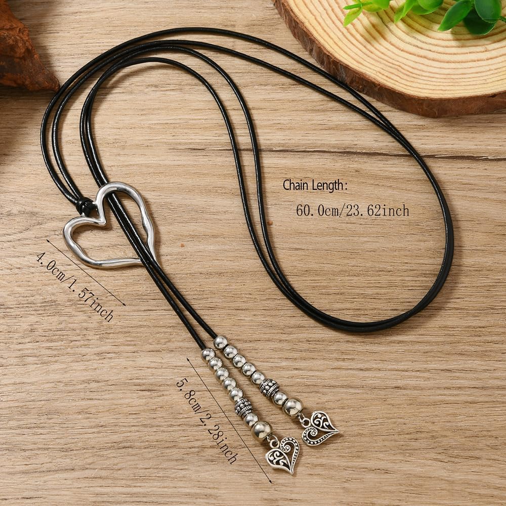 Heart Slip Chain Necklace for Women, Stainless Steel Leather Slip Chain Choker, Adjustable Gothic Heart Pendant Necklace - Image 5