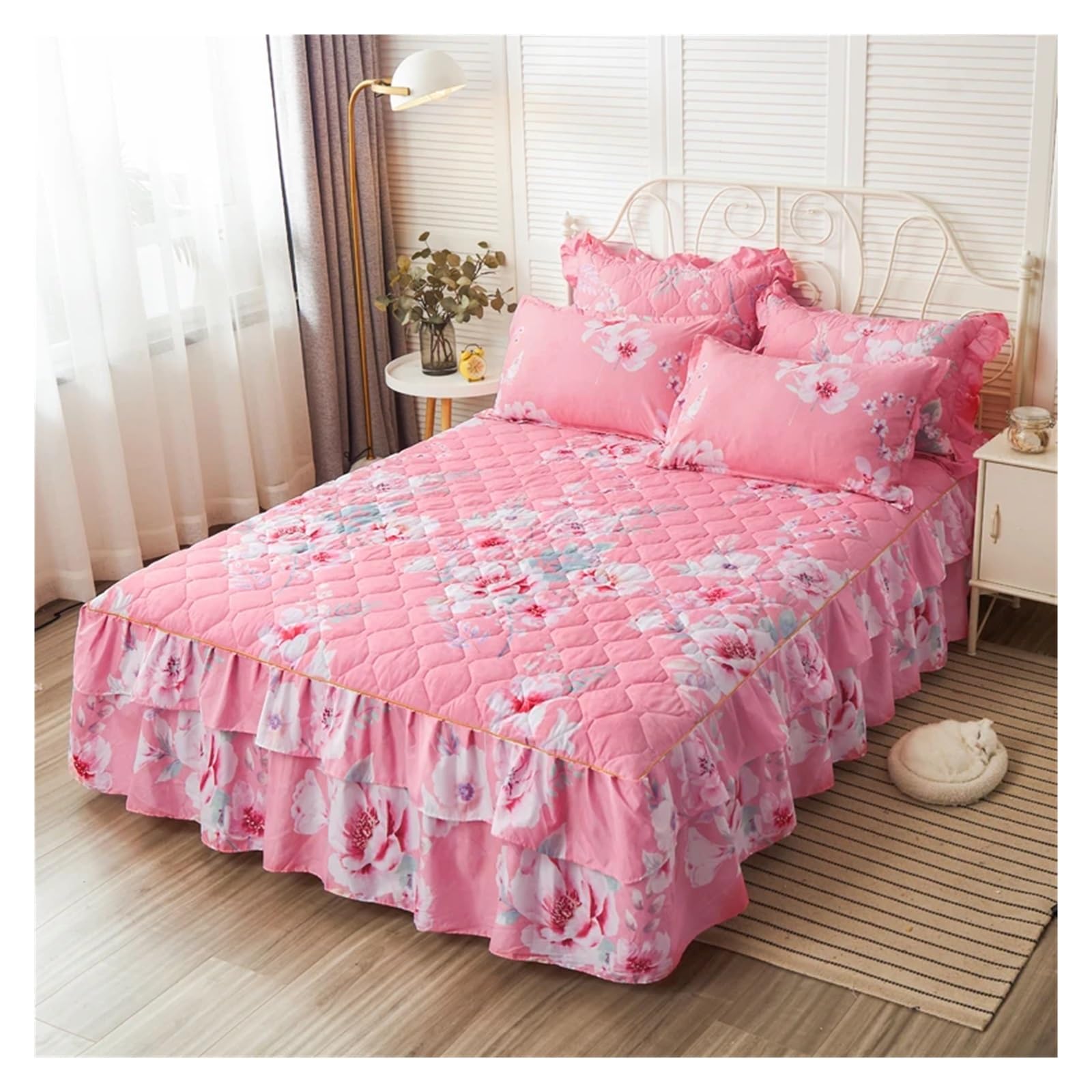 Printed Bed Skirt Quilted Bed Skirt Thick Bedspread Printed Cover Home Mattress Protector No Pillowcase