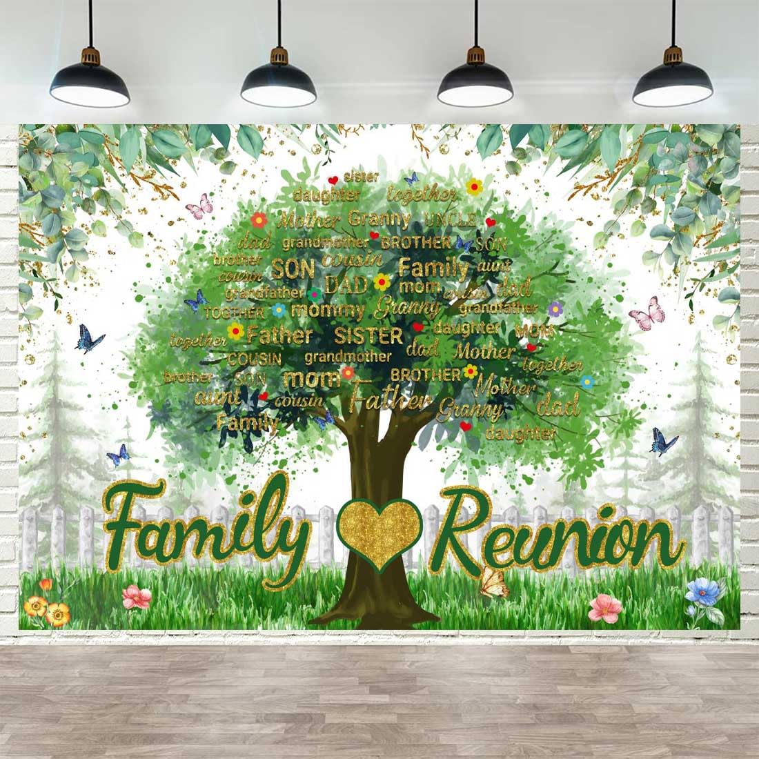 Toile de fond pour réunion de famille - Décoration de fête de famille - 3 x 2,1 m - Pour cabine photo - Membres de l'arbre généalogique - Bannière de photographie