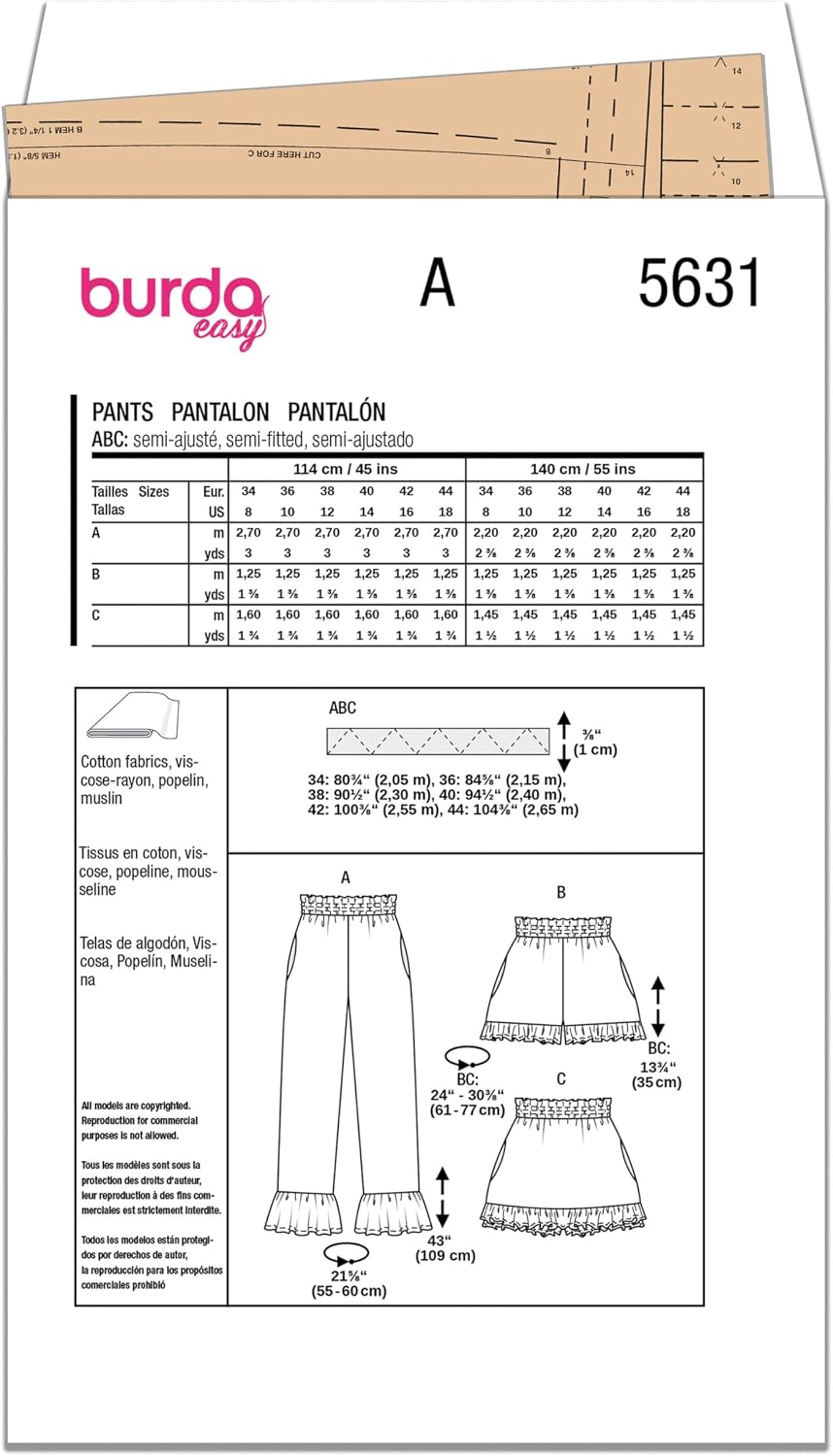 Burda Style 5631 Sewing Pattern for Misses Pants