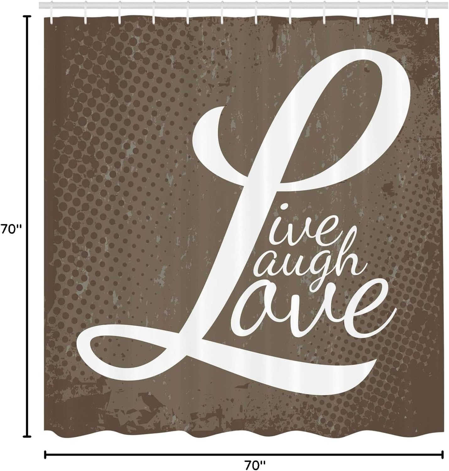 Ambesonne Live Laugh Love Shower Curtain, Words Live Laugh Love on Halftone Worn Out Style Background, Cloth Fabric Bathroom Decor Set with Hooks, 69" W x 70" L, Brown White Pale Brown