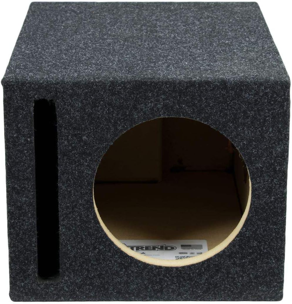 Atrend 8 inch Vented Enclosure Carpeted Car Subwoofer Speaker Box - Improves Audio Quality, Sound and Bass - High Grade MDF Construction with Nickel Finish Speaker Terminal - Black