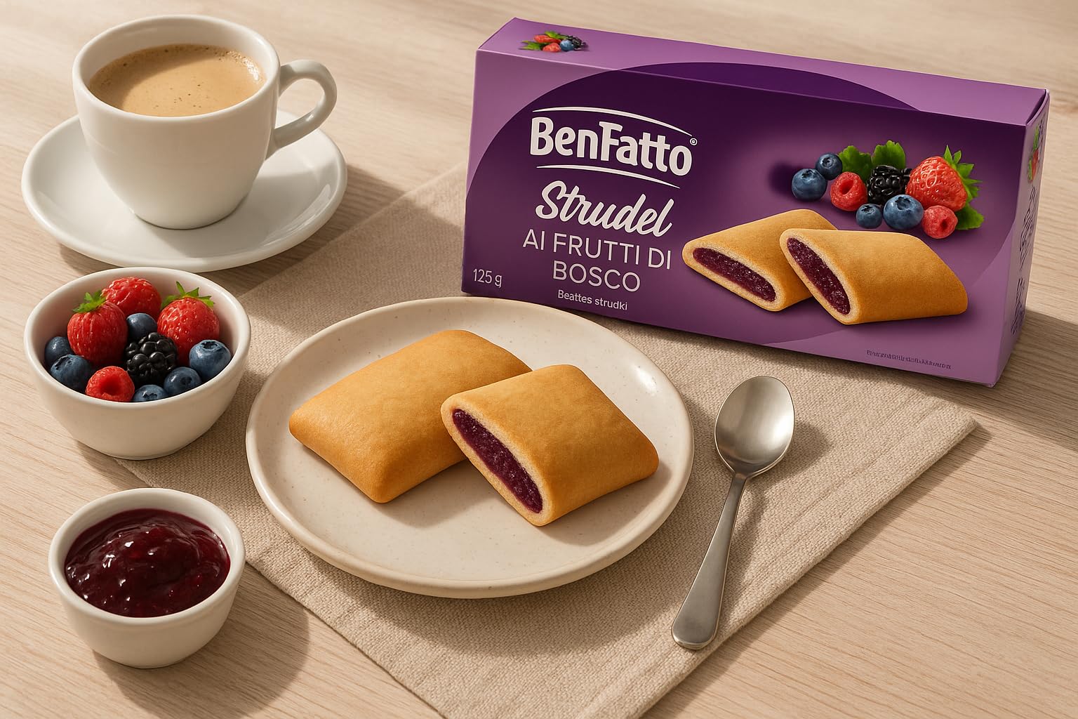 BenFatto Strudel ai frutti di bosco Confezione da 4 o 8 x 126g Merendine Dolci Morbide ai frutti di bosco,Ideali per Colazione o Pausa Snack da Forno Senza Conservanti, Gusto Autentico Italiano (8)