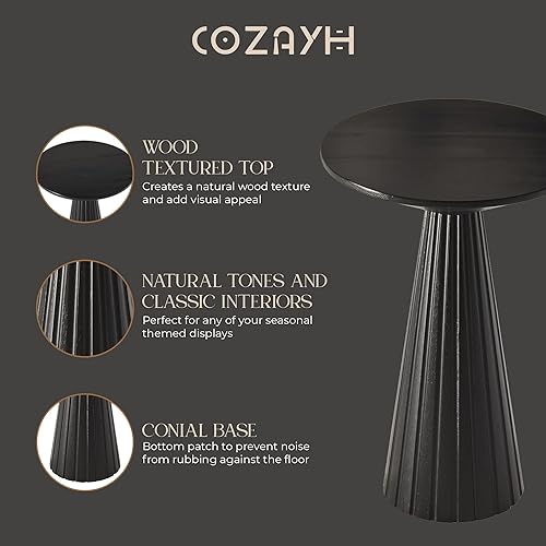 Miniatura 6 de COZAYH Juego de 2 mesas redondas de martini con pedestal para bebidas, mesa auxiliar para plantas de madera para espacios pequeños, sala de estar,