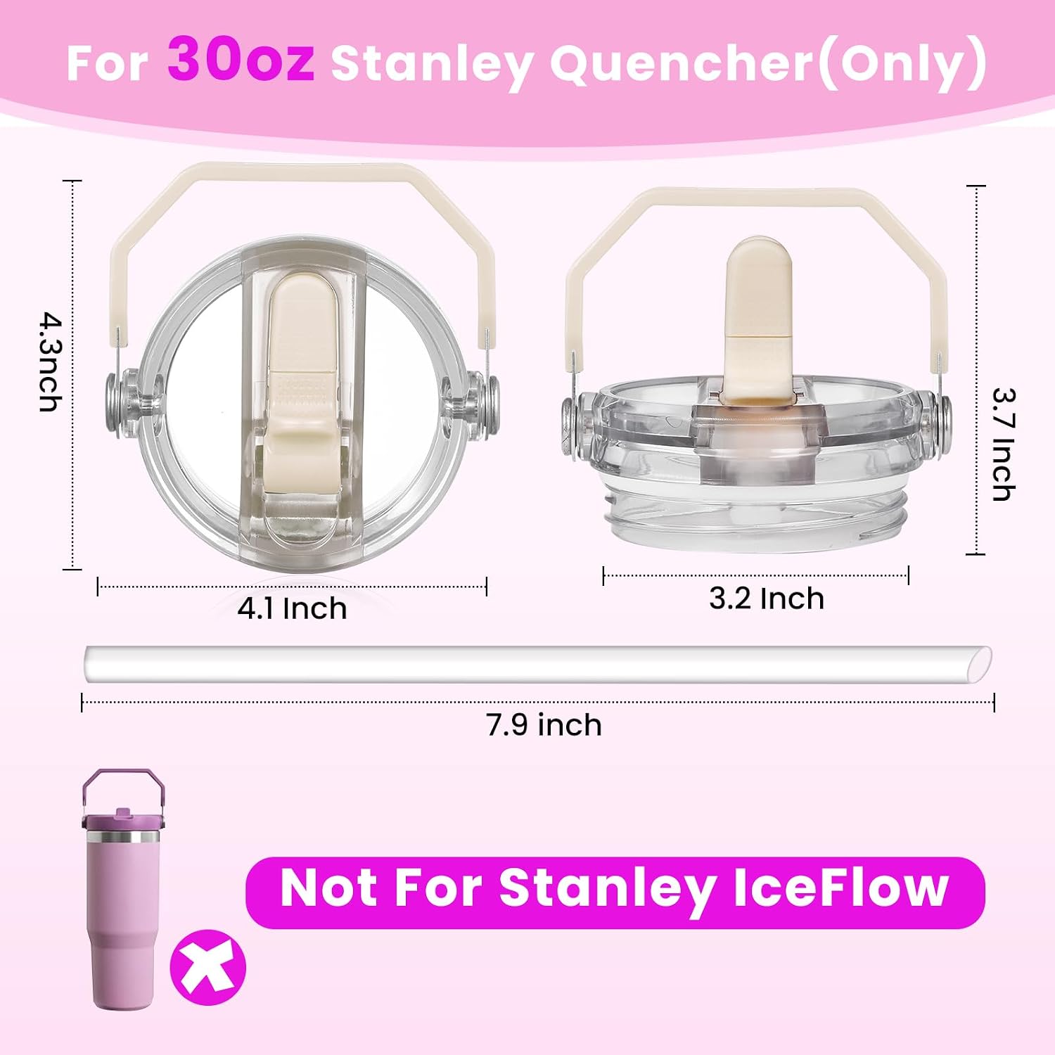 2 Pack Portable Lid Replacement 30 oz Only for Stanley Quencher H2.0 & ProTour Tumbler with Handle, Flip Straw Leakproof Lids for Stanley Cup Accessories, Detachable, Heat-Resistant, Easy Clean image 3