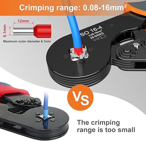 Miniatura 2 de Preciva - Herramienta de prensado de virola de alambre, 16-4 alicates de engarzado de alambre de mandíbula cuadrada AWG 28-5 (0.08-16mm)