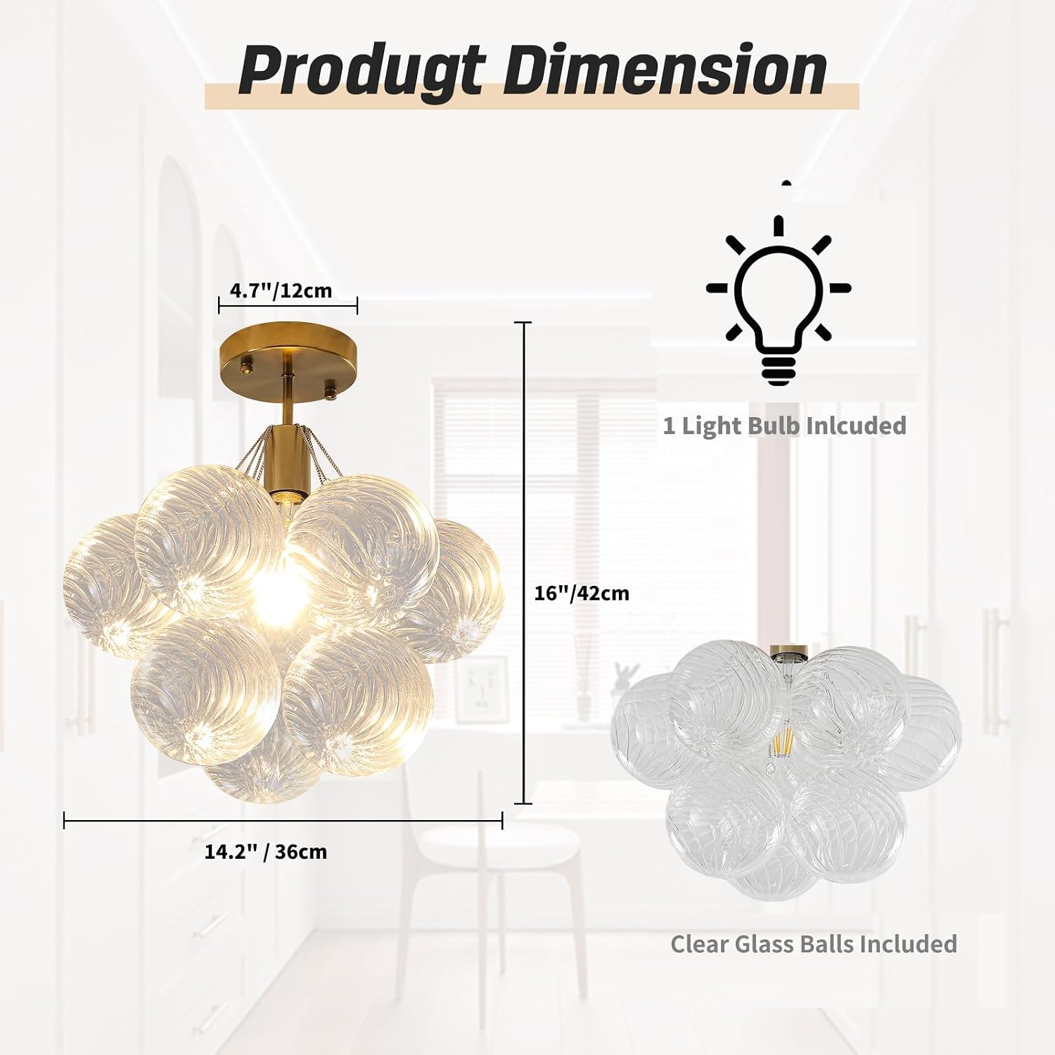 Chandelier Ballon Pendant Light (Clear Balls Ceiling)
