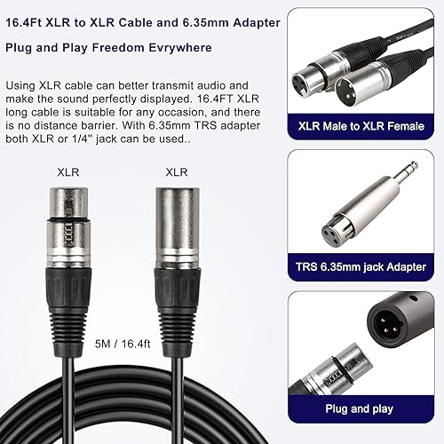Miniatura 4 de LyricLoom Juego de micrófono profesional XLR con cable, micrófono dinámico vocal de metal con cable XLR macho a hembra de 16.4, micrófono con