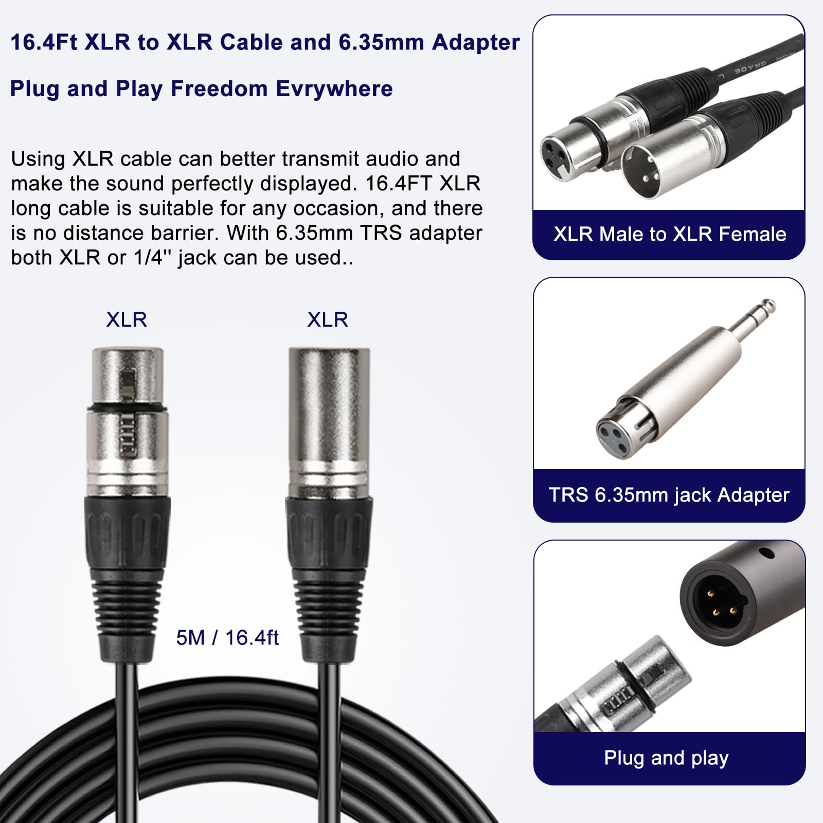 LyricLoom Professionelles XLR-Mikrofon Wired Set, Metall Gesang Dynamisches Mikrofon mit 16,4 XLR Stecker auf XLR Buchse Kabel, Mic mit Schalter Set.Schnurmikrofon für Karaoke, Lautsprecher, Singen,