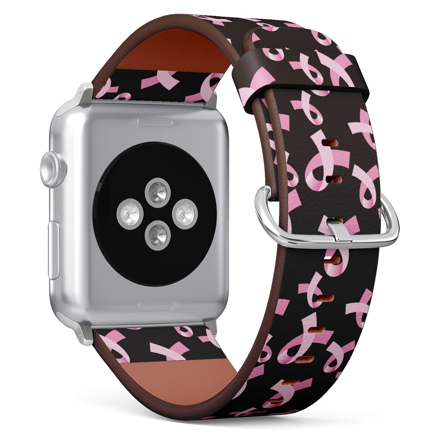 S-Type Leather Bracelet Watch Band Strap Replacement Wristband Compatible with Apple Watch 4/3/2/1 Sport Series 38mm 40mm 42mm 44mm - Pink Ribbon Pattern Breast Cancer Awareness