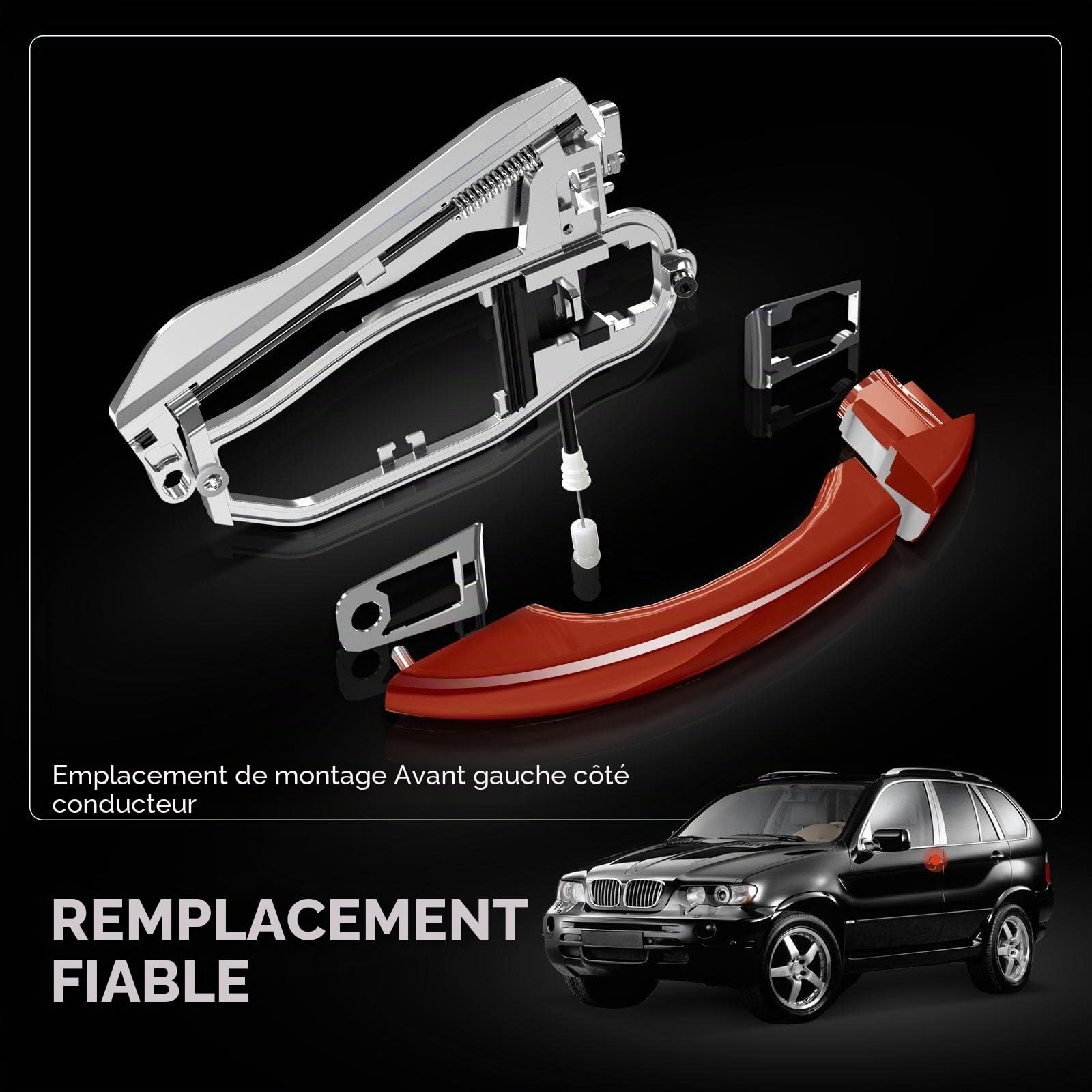 Frankberg Support de poignée de porte de voiture Arrière Gauche Compatible avec X5 E53 3.0d 3.0i 4.4i 4.8is 4.6is 2000-2006 SUV Remplacer# 51228243635