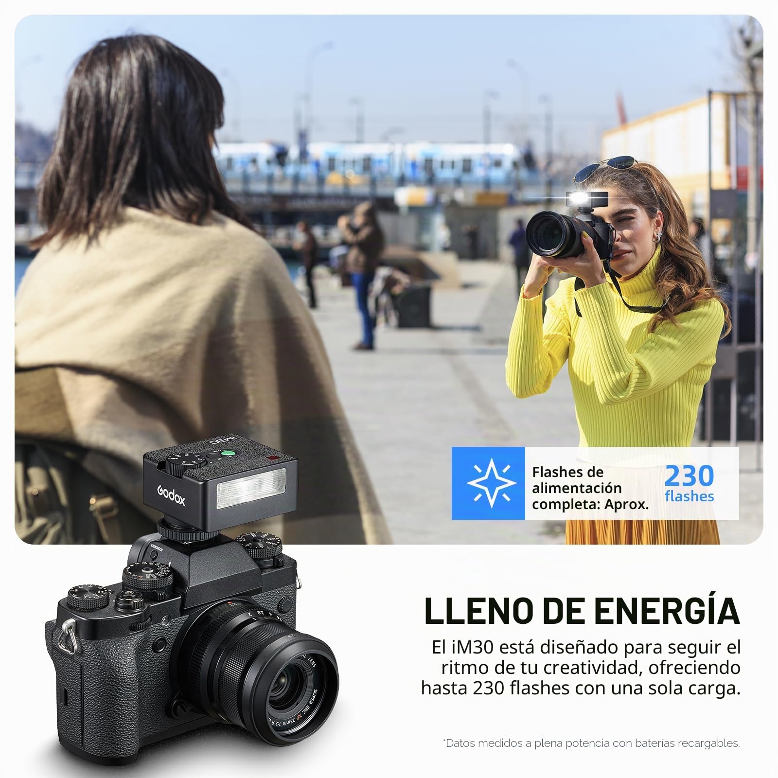 Godox iM30 Flash Mini Flash GN15 S1/S2 Control Óptico, Temperatura de Color CCT 6500K±200K, 7 Niveles de Potencia (1/64~1/1) para Canon Nikon Sony Fuji Olympus