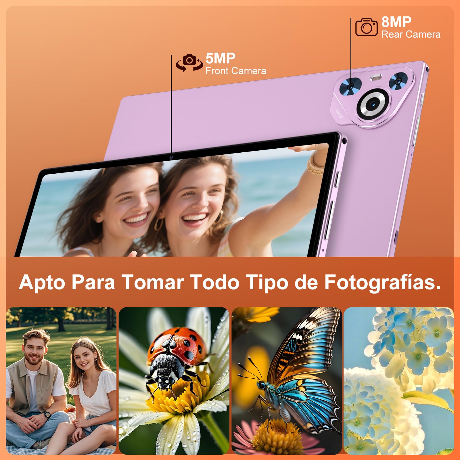 Tablet Android 15, 30GB RAM 128GB ROM(TF 2TB Expandible), 10 Pulgadas, 8000mAh, WIFI 5G, GPS/BT5.0/OTG, Face ID, Widevine L1, Tableta de Cuerpo Metálico con Teclado, Mouse y Funda Protectora -Violeta