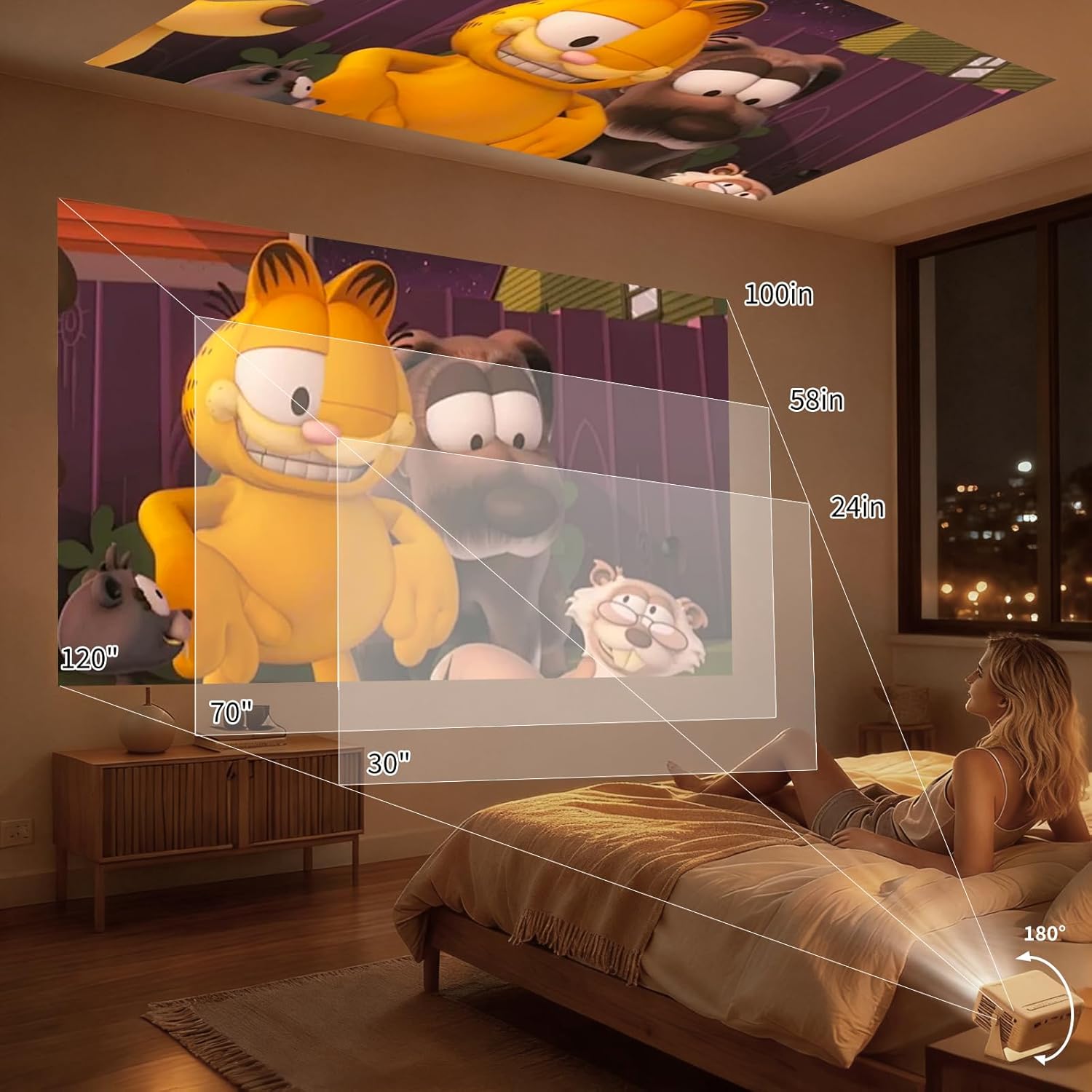 【360° Rotating & Auto Keystone】Yoton Y3 Mini Projector, 2026 Upgraded Portable Projector for Bedroom, 50% Zoom Small Movie Projector for phone, Compatible with iPhone/Android/TV Stick/HDMI/USB/TF Card