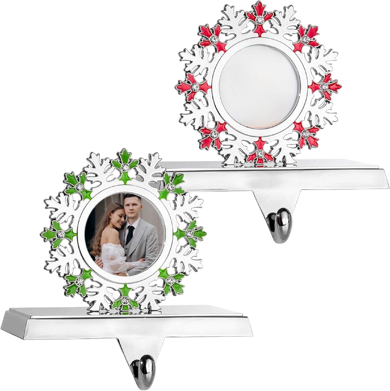 Klikel Snowflake Set of 2 - Christmas Stocking Hanger for Mantle - Photo Frame with Hook