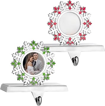 Klikel Snowflake Set of 2 - Christmas Stocking Hanger for Mantle - Photo Frame with Hook