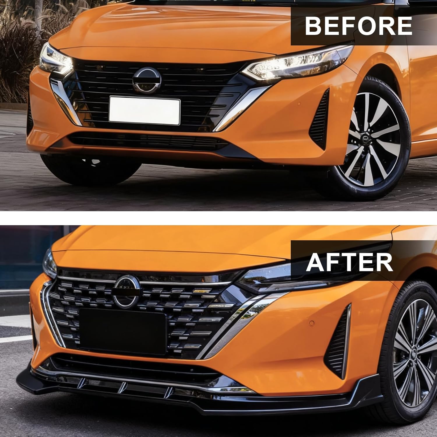 Compatible with Nissan Sentra Sedan All Models 2024 2025 Front Bumper Lip 3PCS Front Splitter Painted Glossy Black, Automotive Front Lower Chin Lip Air Dams Exterior Body Kits