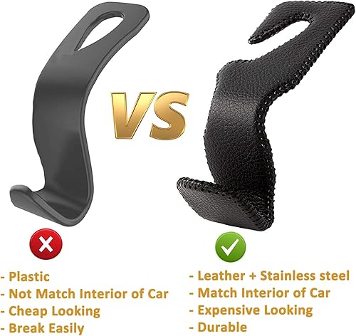 Miniatura 5 de AMVOYOA Car Headrest Hook, Leather Vehicle Back Seat Hanger Storage for Purse Groceries Bag and More, Black&Red, Pack of 2