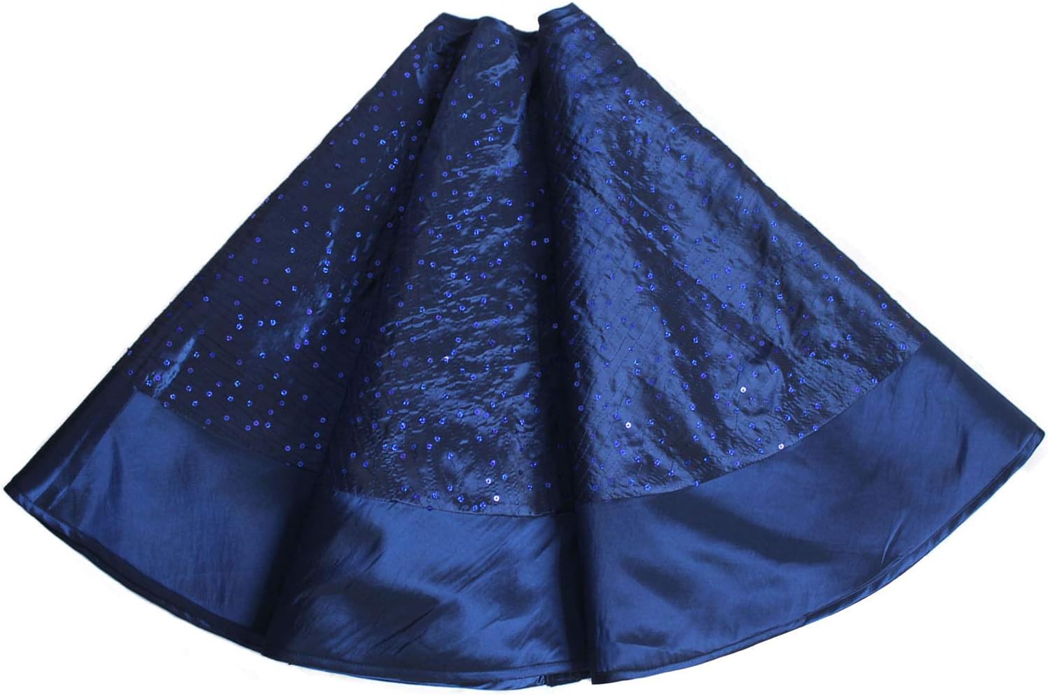 Blue Sparkle Glitter Sequin Blingbling Center, Faux Silk Satin Border Christmas Tree Skirt,Xmas Christmas Holiday Party Decoration-50inch
