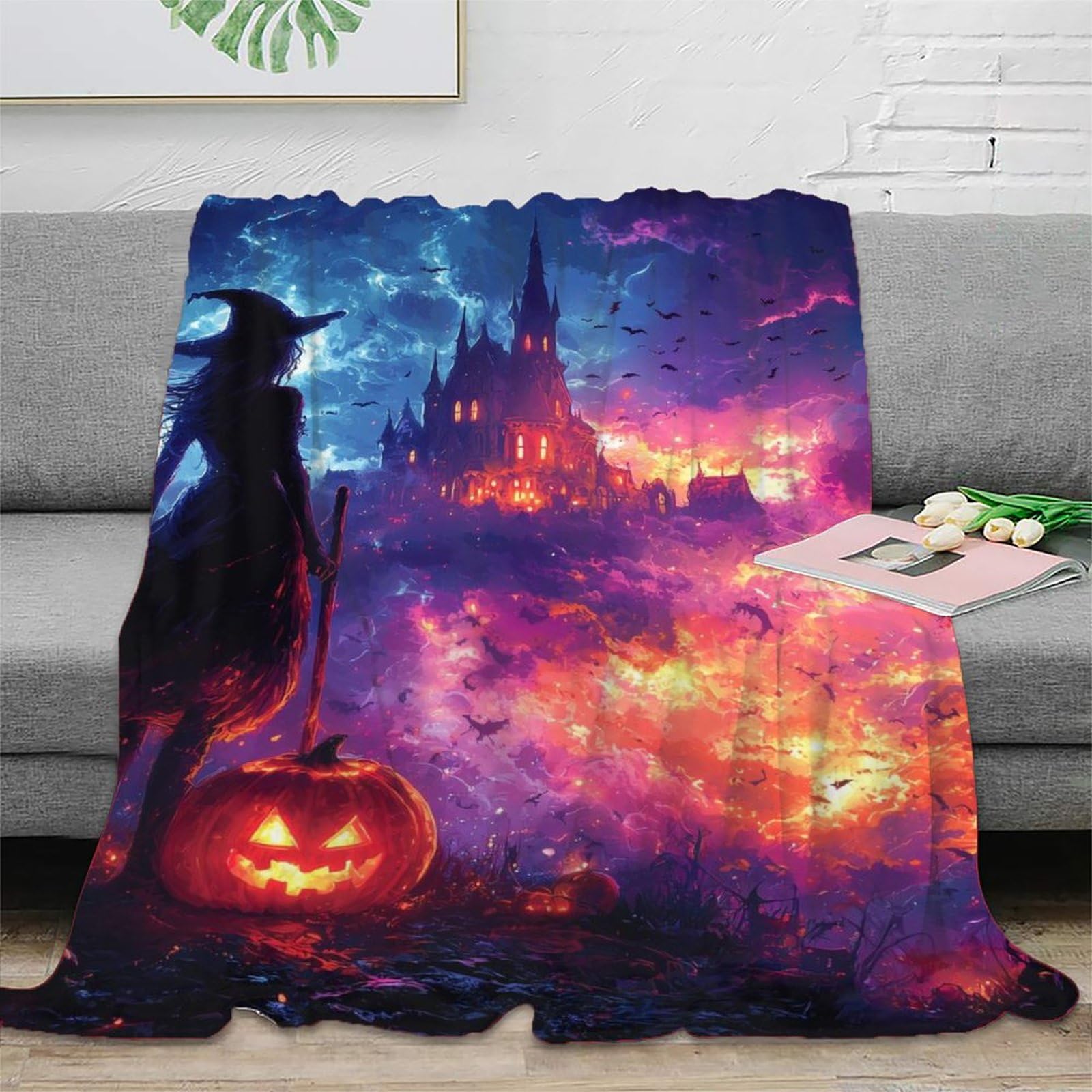DHBANEIOK Halloween Witch Gaming Blanket 3D Design Bed Blanket Bedding Decorative Soft Warm Microfiber for Sofa Couch Chair Adult Kids 40x50inch(100x130cm)