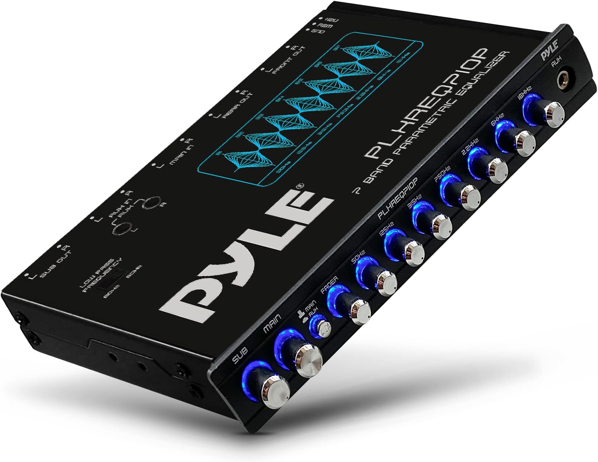 Pyle 7 Band Parametric Equalizer - 7 Volt RMS Pre-Amp Output with Subwoofer Gain Control, and 3 Input Sources Selectable, Blue Light Illumination