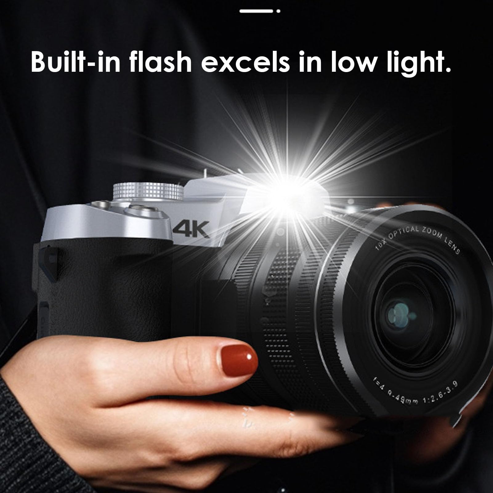 Cámara Digital 4K para Fotografía con WiFi Cámara de Vlogging con Enfoque Automático de 64 MP, Pantalla Táctil Abatible de 3,0 Pulgadas WiFi Vlogging, para Fotografía de Viajes y