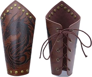 2PCS Faux Leather Renaissance Arm Guard Viking Arm Wrist Bracers Nordic Archery Gauntlet LARP Armor Wristband for Women and Men